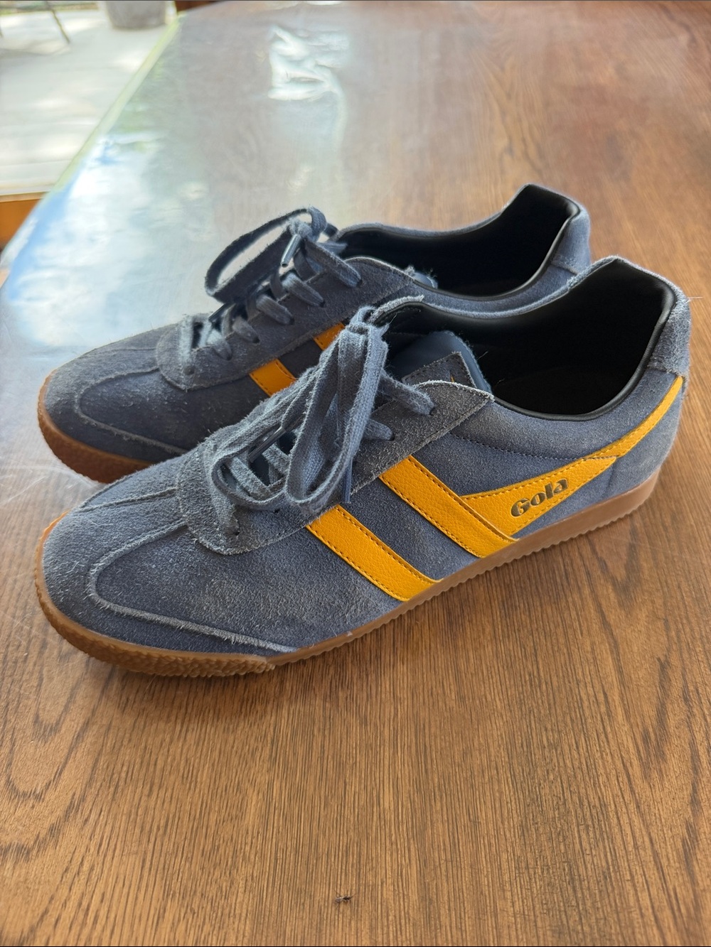 Gola Suede Sneakers in Blue with Yellow Stripe